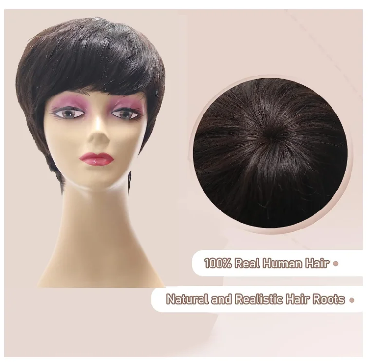 Wigs for Women Human Hair, Short Human Hair Wigs Pixie Cut Wig with Bangs Full Machine Made Gluless Natural Wavy Short Hairstyle