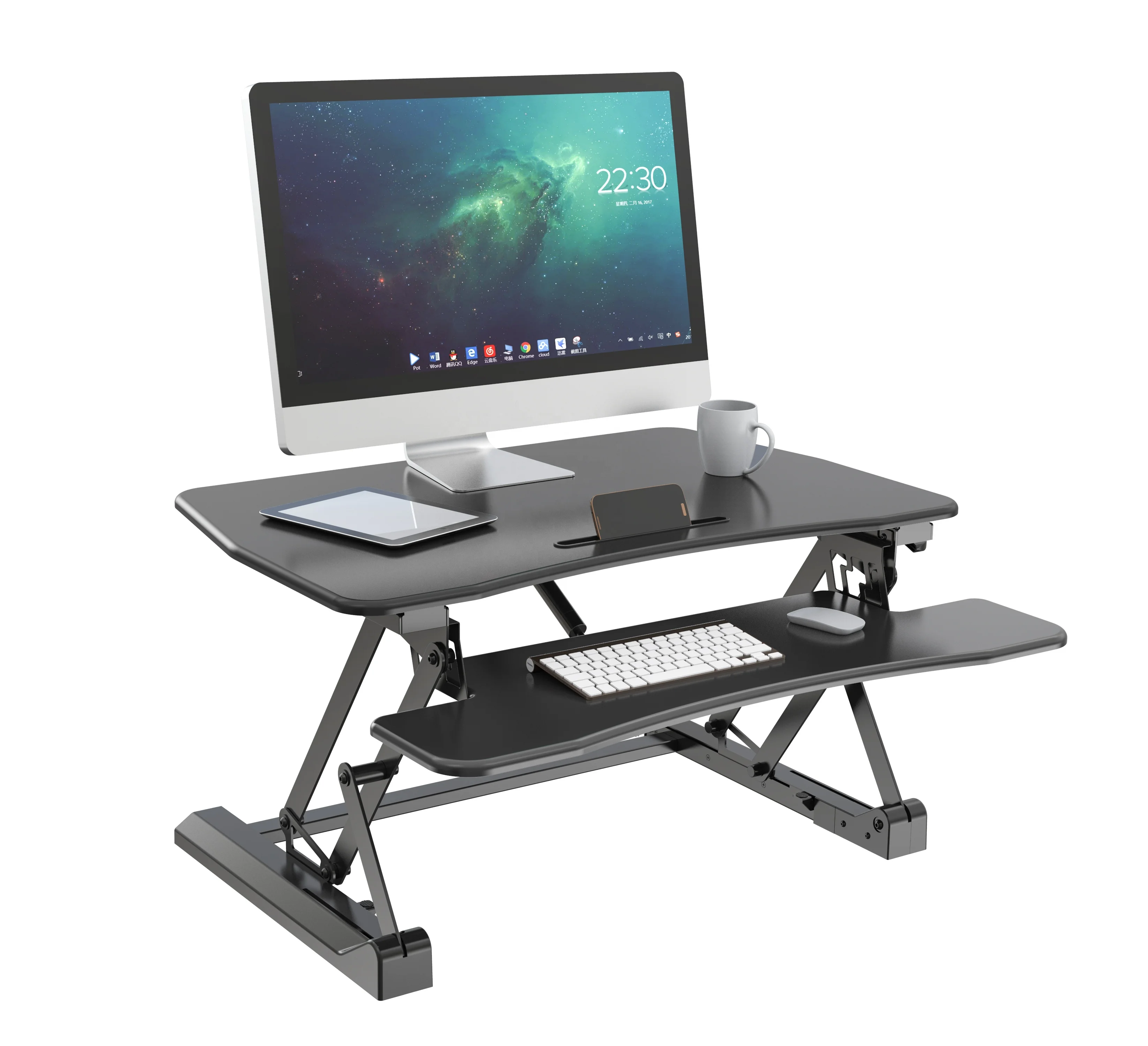 V-mounts Office Furniture Pneumatic Sit Stand Computer Desk Adjustable Height Metal Table Monitor PC Bedroom VM-SD07