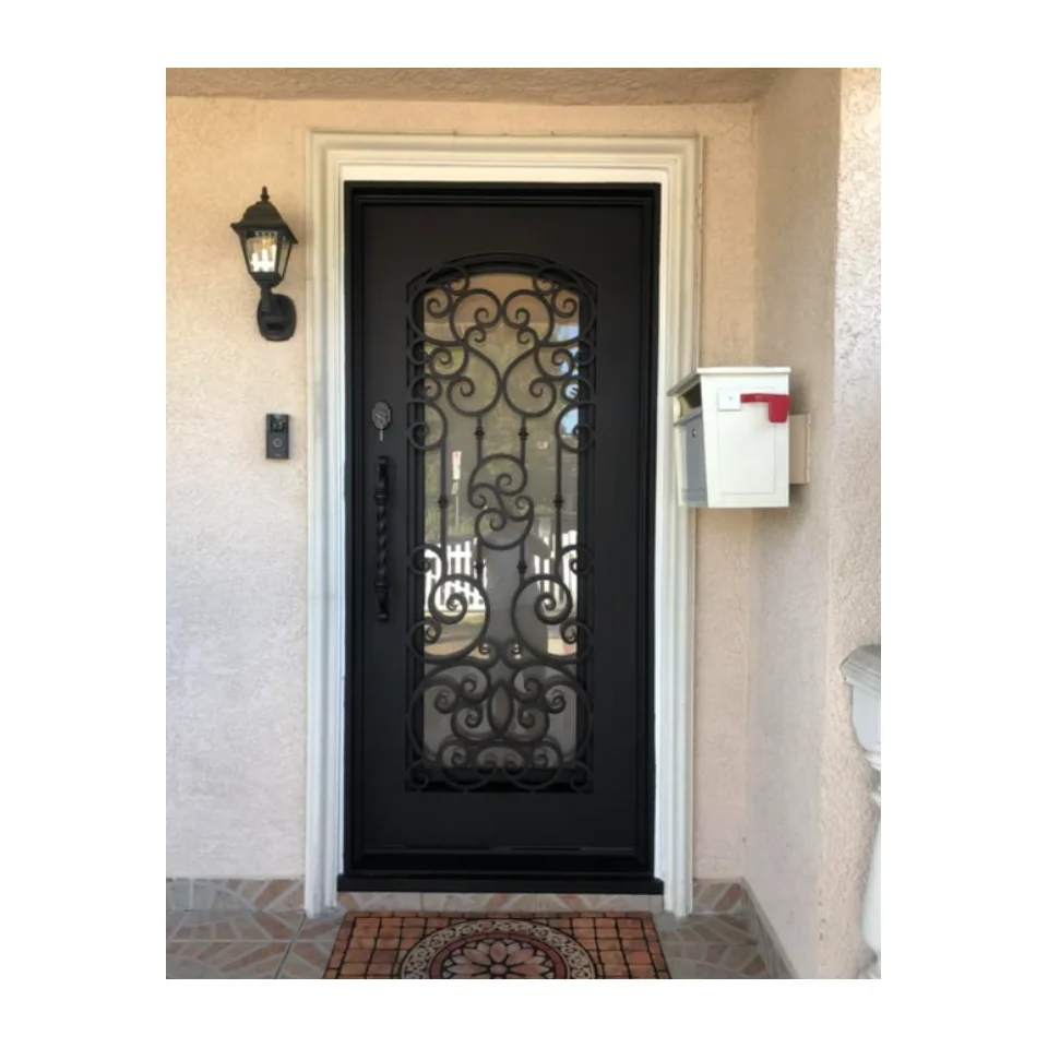 Hot selling classic and elegant style wrought iron double  entrance doors