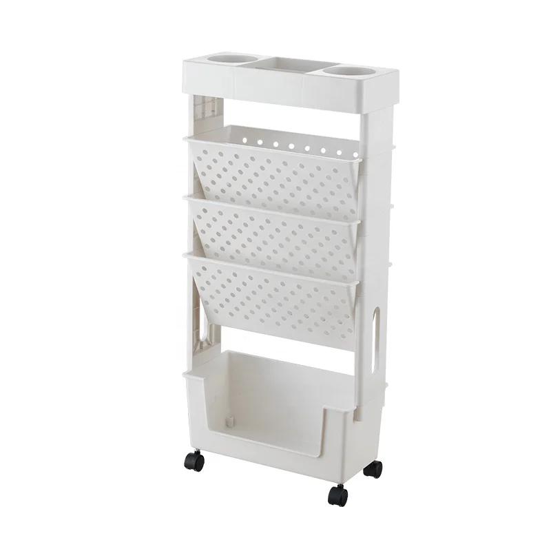 5-Tier movable tableside Bookshelf,book storage rack With Wheels