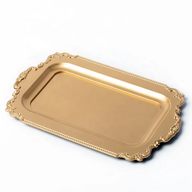 Hot Selling Wholesale Luxury Golden Rectangular Tray Silver Plastic Serving Tray Gold Decorative Serving Trays