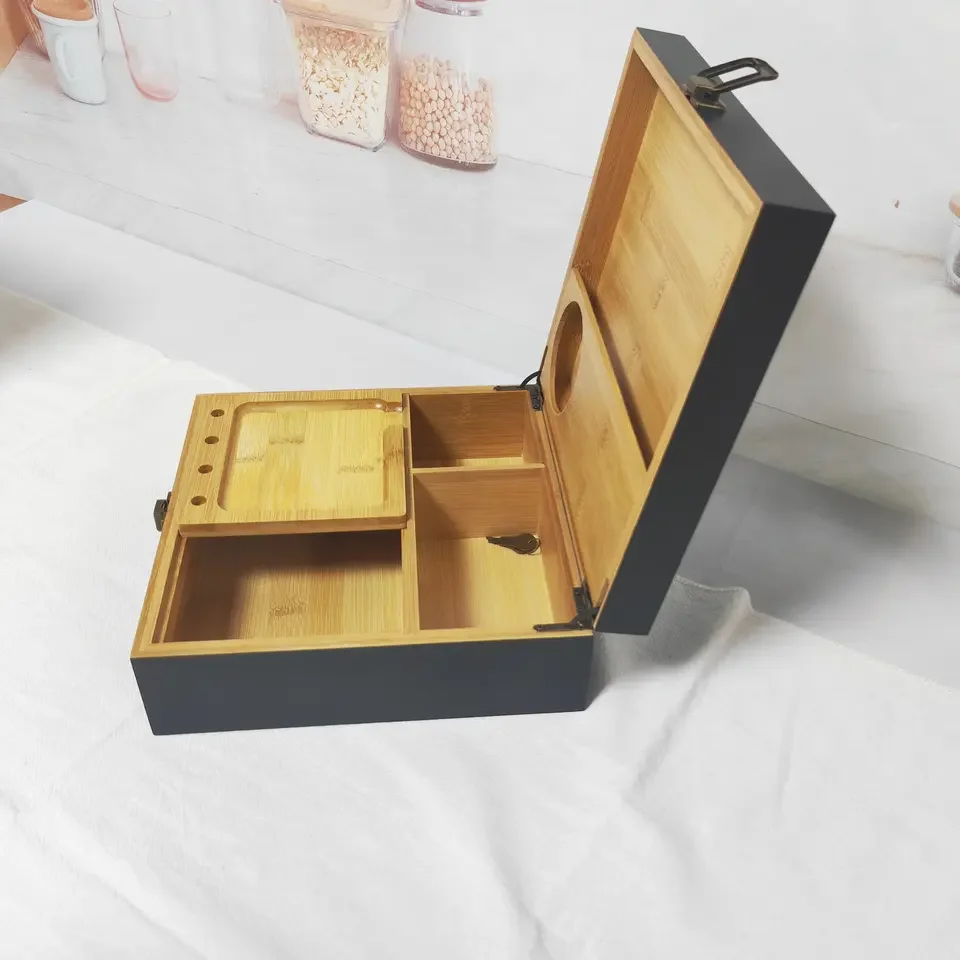 luxury Father day gifts rolling tray storage waterproof bamboo wooden stash box smell proof with lock smoking accessories