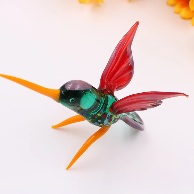 Wholesale green glass hummingbird figurines for home decoration