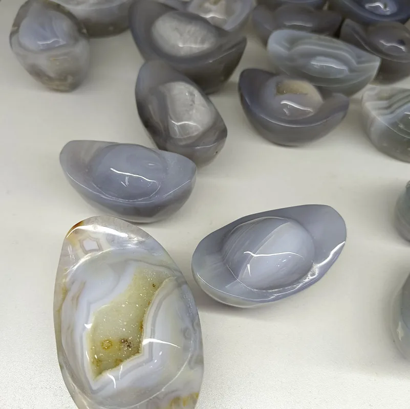 Customized natural agate ingot ornaments crystal raw stone polished ornaments for decoration