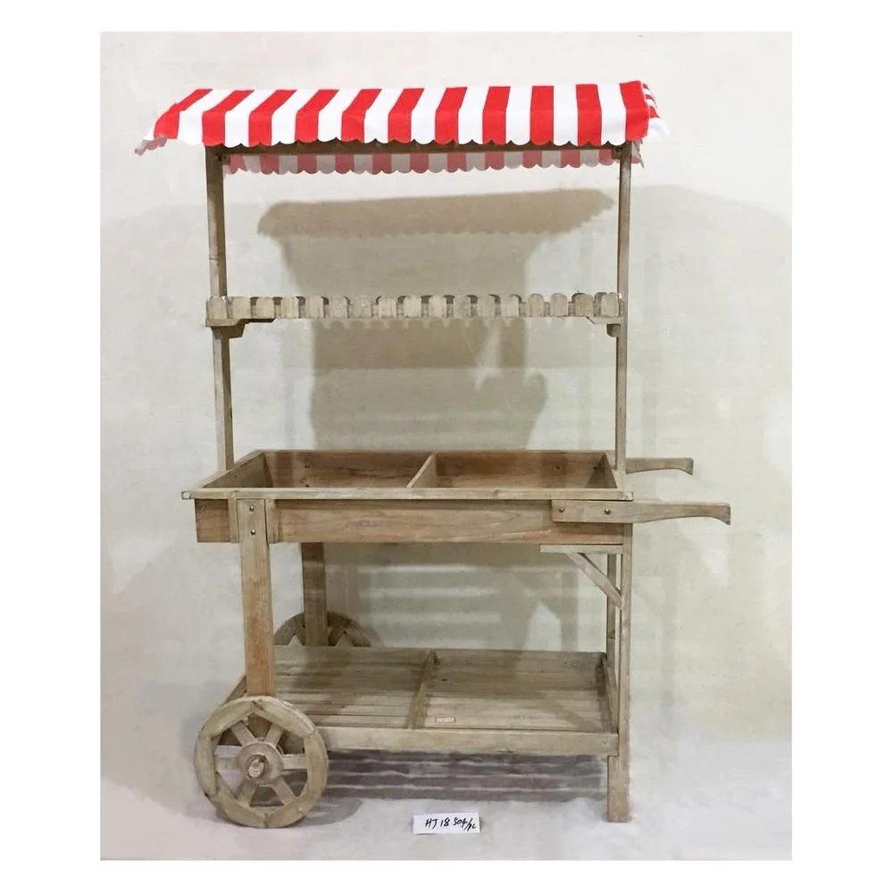 Decorative Planter Pot Display Stand wooden wagon flower plant pot stand display shelf with wheels