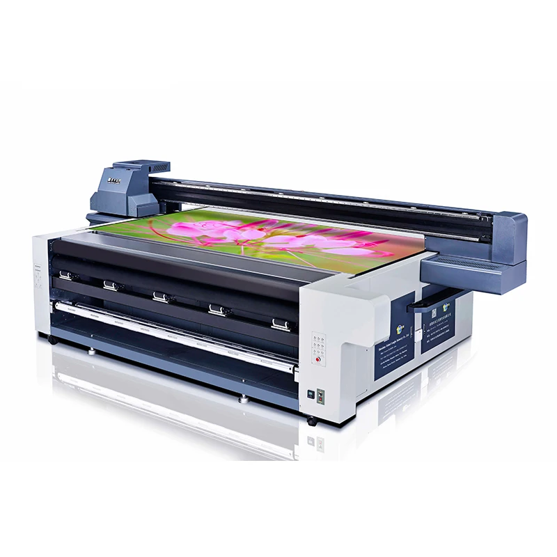 China factory roll & flatbed printing hybrid 3d uv printer for wallpaper canvas pvc film uv printing