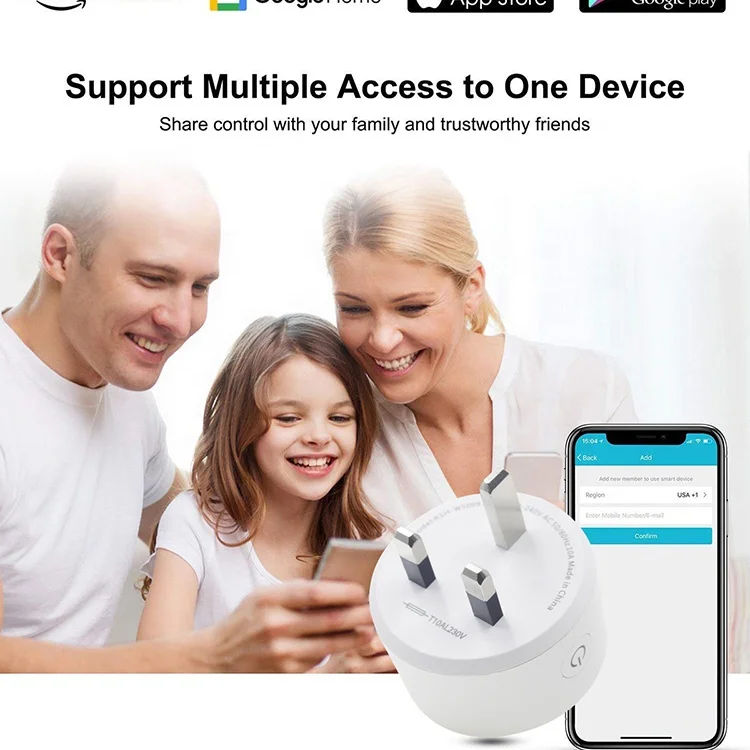 Tuya Smart Life remote control wifi power travel plug UK standard mini 3 pin smart electrical timer socket