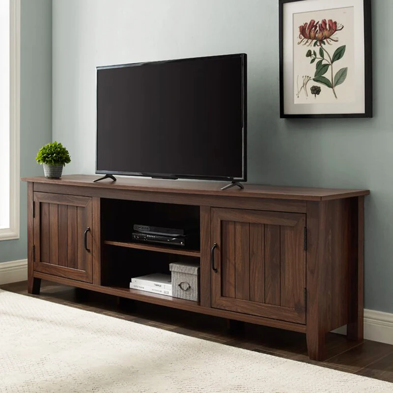 Walnut panels design mid century retro modern classic tv stand case with cabinet for 85 inch tv stylish