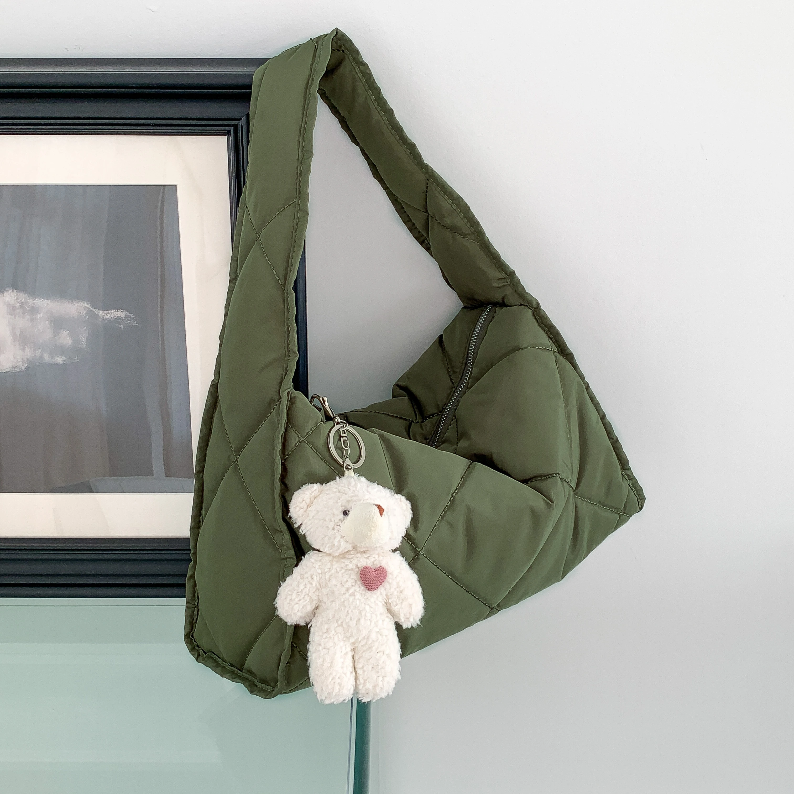 Factory Wholesale High Quality Cotton Tote Bag Nylon Handbag Expanded Olive Green Tote Bag Custom Puff Cotton Fabric Hand Bag