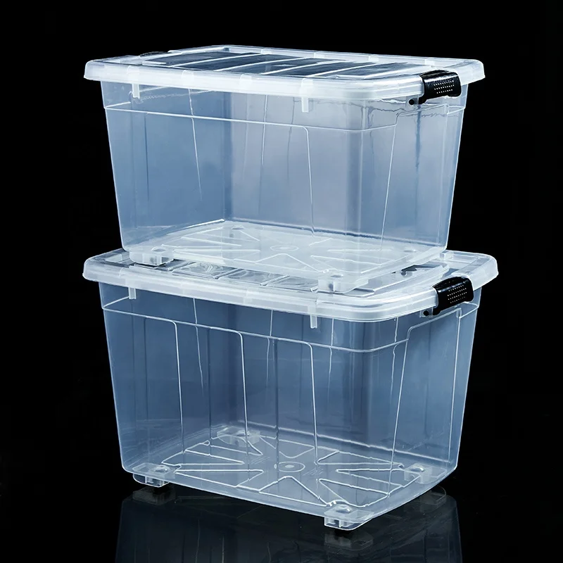 Household Multifunction Large Stackable Clothes Clear Transparent PP Container Box Plastic Storage Boxes Bins With Lid Wheels