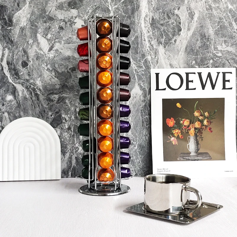 Wholesale Rotating Nespresso 40 Pods Capsules Storage Holder Display Stand Coffee Capsule Pod Rack For Home Office Kitchen