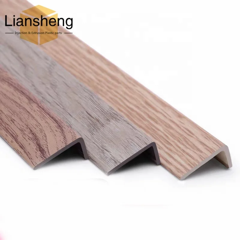 flooring trims plastic L- shaped stair edge covering wooden grain decorative plastic  profile flooring edge banding