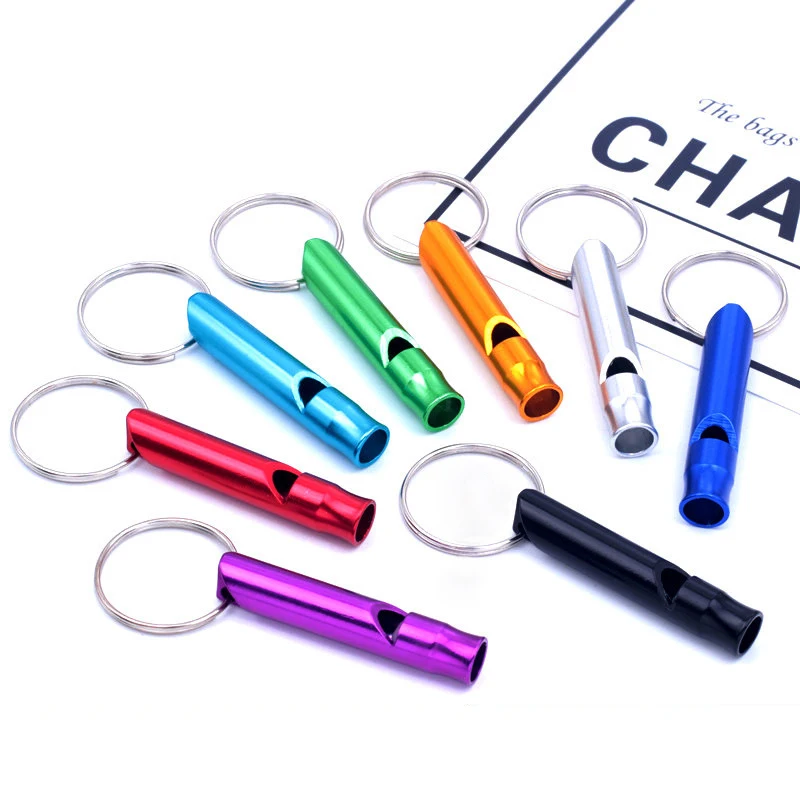 Multifunctional Pet Training Whistle  Aluminum Emergency Survival Whistle Keychain for Camping Hiking Outdoor Sport