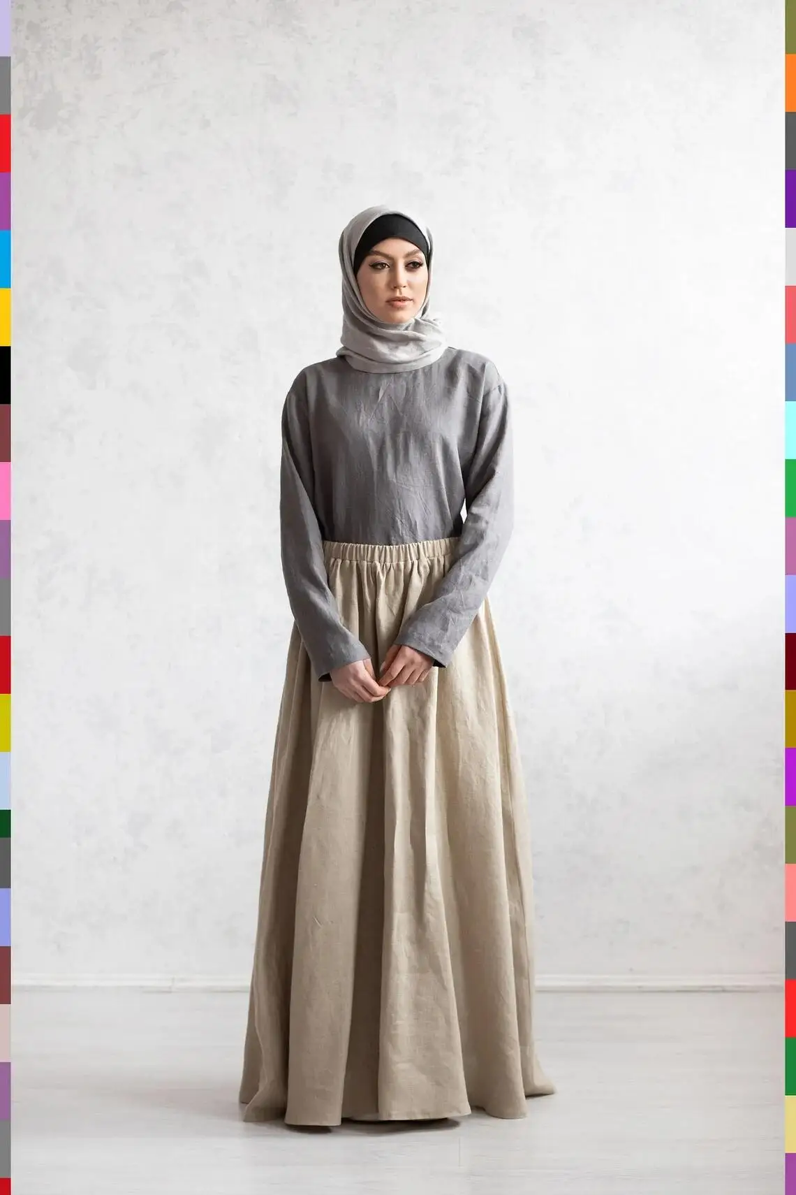 Women Hijab Skirt Flax Islamic Clothing Pure Linen Muslim Clothes