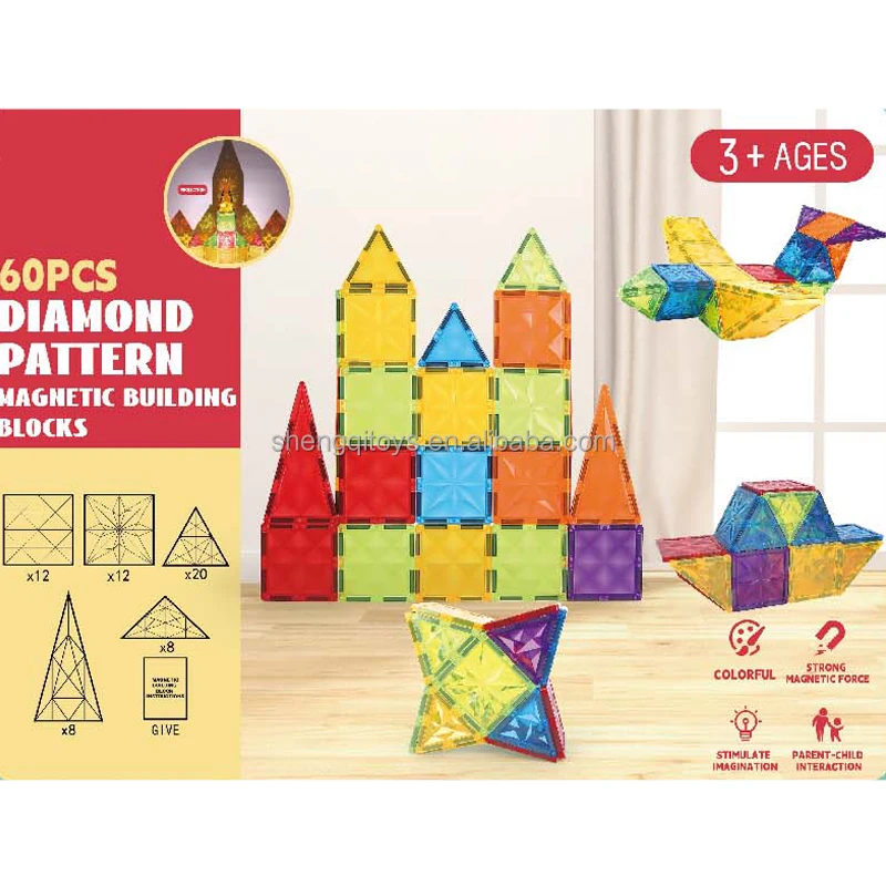LK Color Magnet Sheet Block Toy Educational Diy Assembly 80 pcs 3d Diamond Pattern Magnetic Tiles Toddler Building Blocks Toy