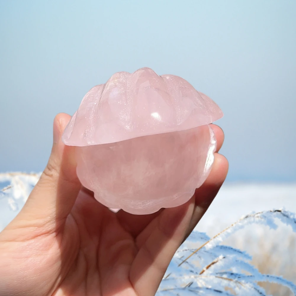Handmade Natural Crystal Seashell Rose Clear Quartz Gemstone Folk Art Specimen Gift & Decoration Carved Technique Animal Theme