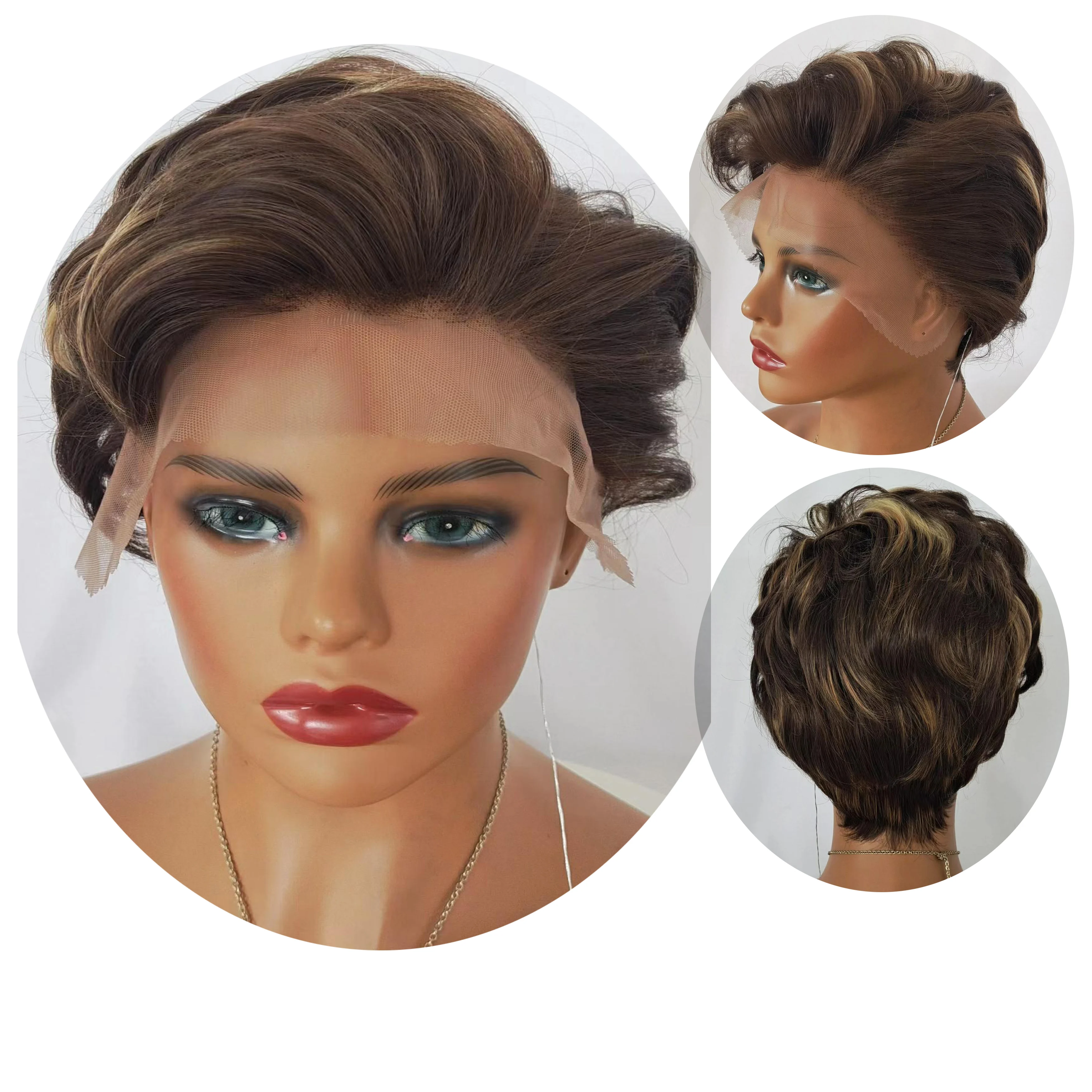 Pre Plucked Natural Hairline straight high heat short Synthetic Lace front hair wigs for Women