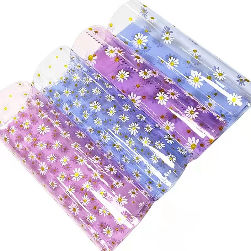 0.8mm Small Daisy Pattern Super Bright Colored Clear PVC Vinyl for Making Photo Album