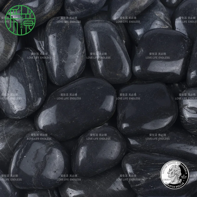 Factory outlet high quality glossy microlandschaft black polished stone garden pebble flooring banth mat