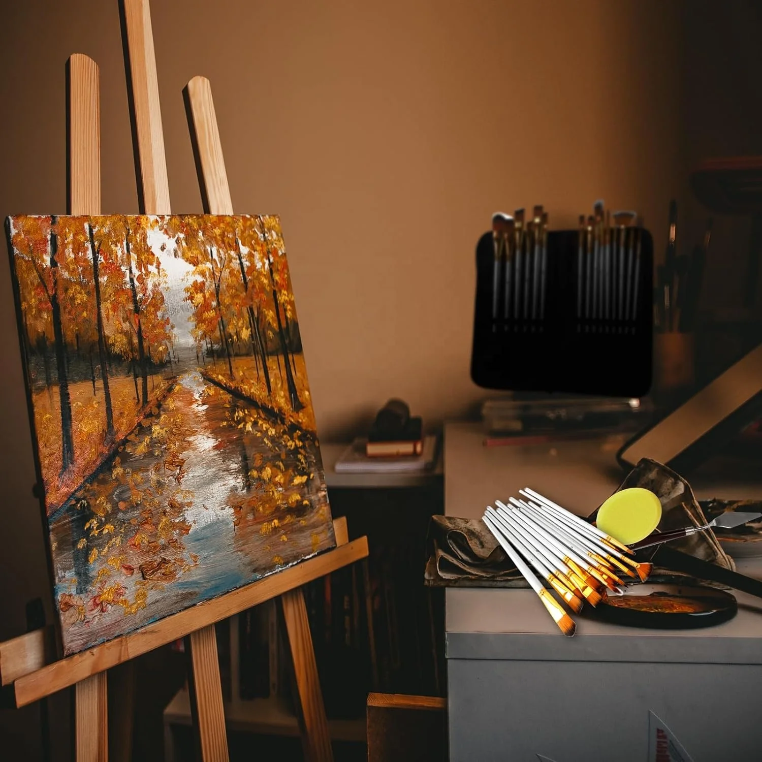 Nylon Hair Paint Brush Kits Set Art Acrylic Wooden Paint Brushes with Wood Handle for Oil Painting and Watercolor Art Supplies