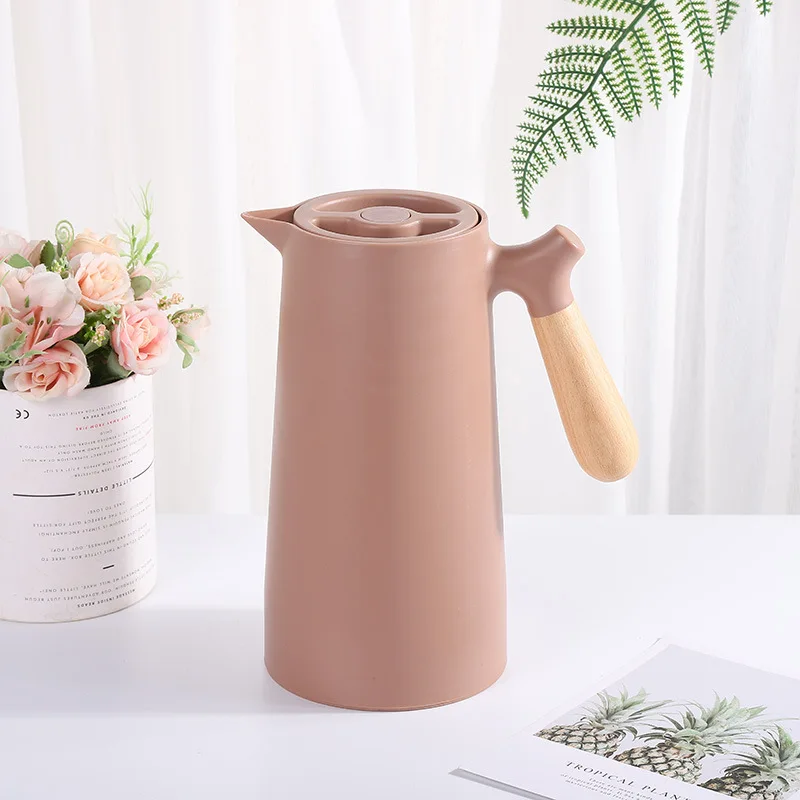 Wood handle  heat preservation thermos jug water  Plastic vacuum bottle vacuum flask 1000ml glass inner