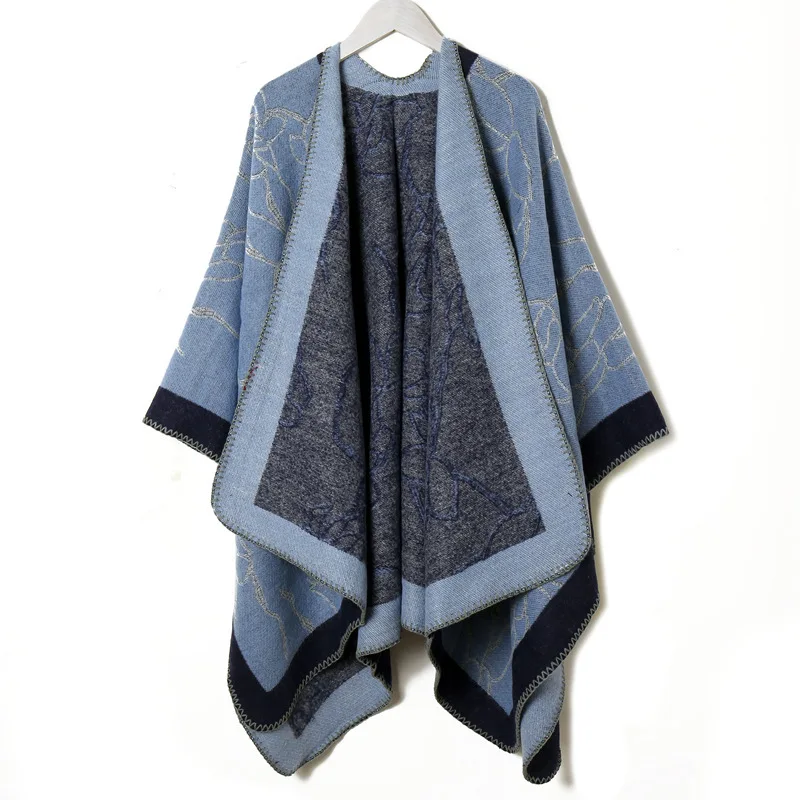 Hot sale Luxury fashion women plus size loose knitted jacquard flower print women shawl