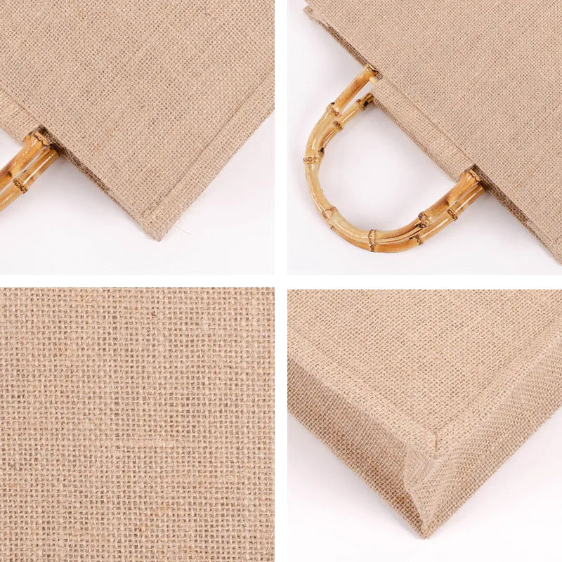 Portable Burlap Jute Shopping Bag Handbag  Loop Handles Tote Retro DIY Bag Handbag Women Big Size Beach Bag For Girls