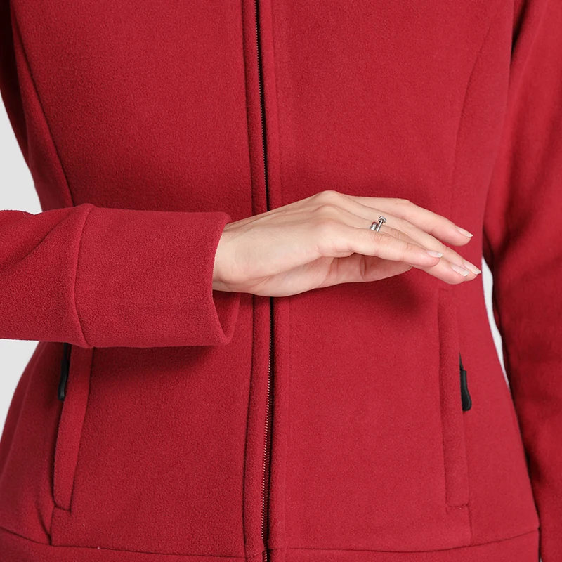 Ladies winter warm windbreaker outdoor casual coat zip up custom hooded fleece jacket for women