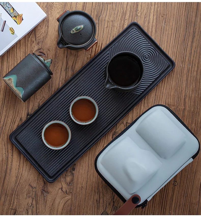 Travel Kung Fu Tea Pot Cup Set - Portable Chinese Ceramic Porcelain Teapot Infuser Gift Bag All in One for Outdoor Picnic