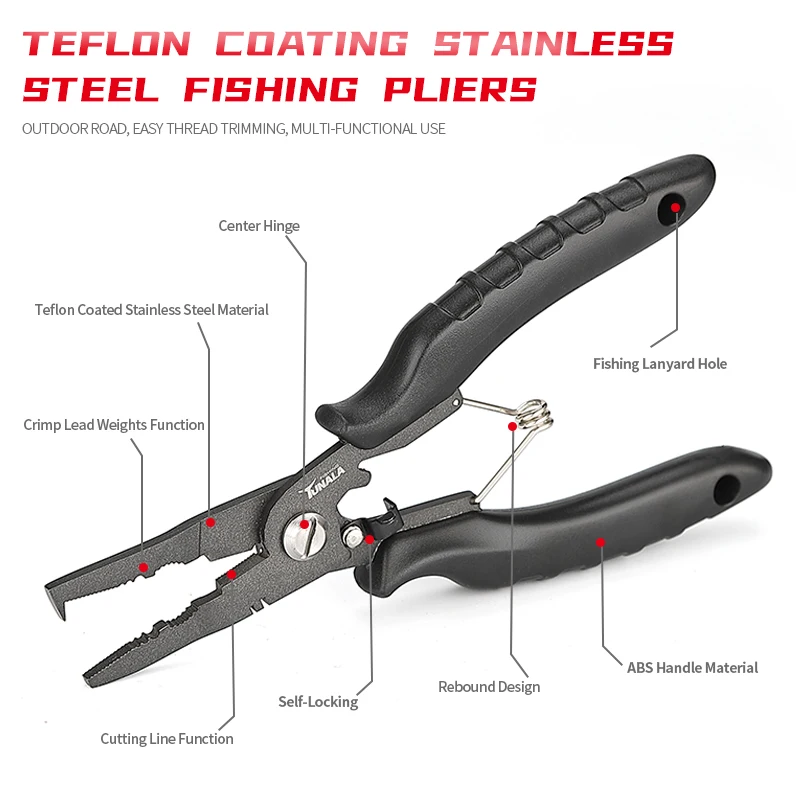 Fishing Pliers Stainless Steel Big Nose Hook Remover with Teflons Coating on Blade for Outdoor Fishing