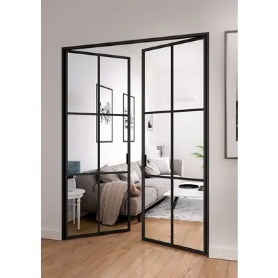 European Standard Interior Steel Framed Tempered Glass Crittall Style Room Divider French Doors