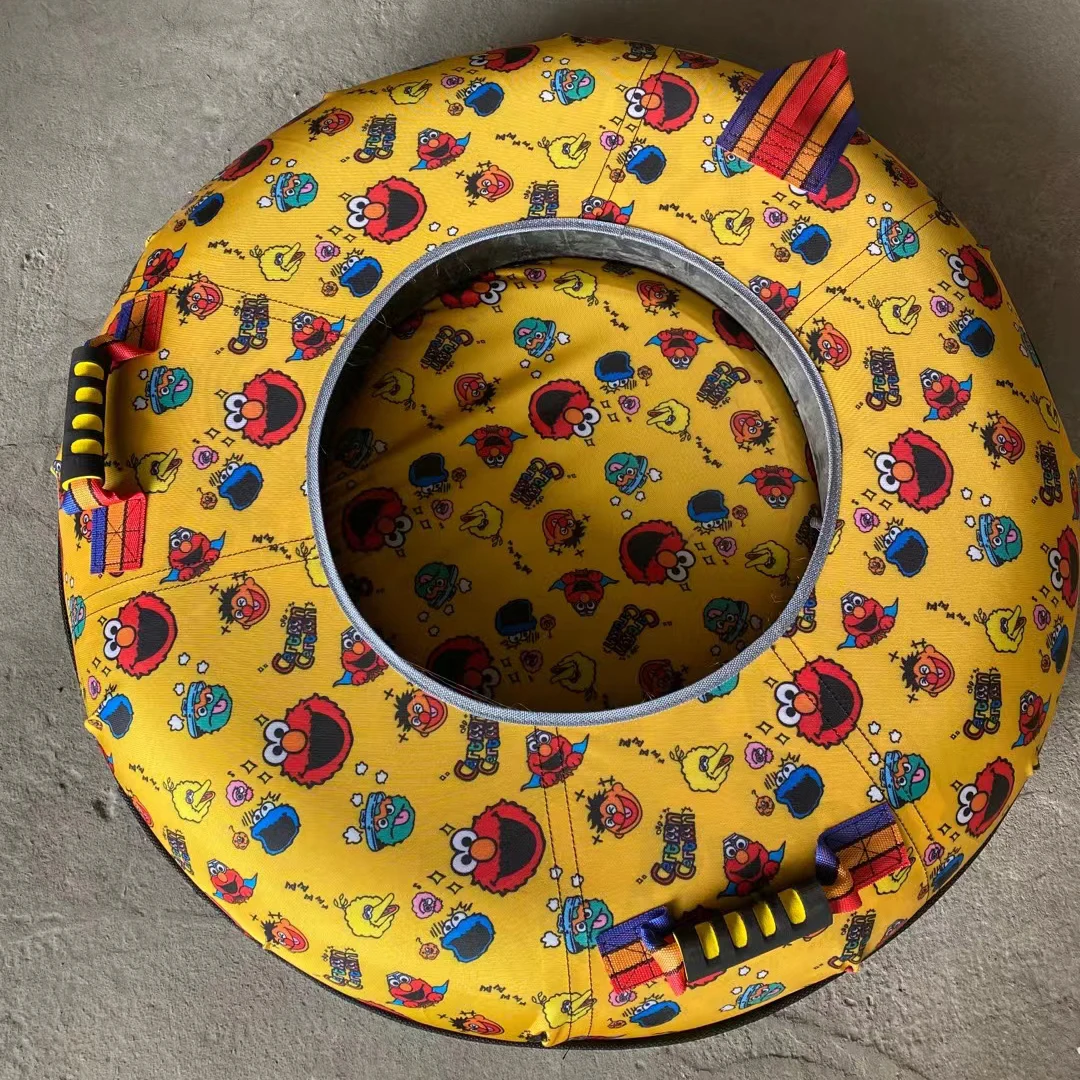 Heavy-Duty Portable Double Inflatable Sled, Camouflage Color Snow Tube with Shock Absorption Belt