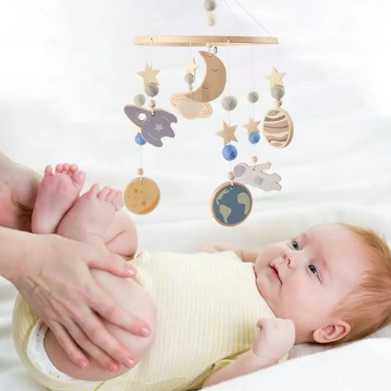 space mobile infant bedroom boho newborn cot wooden space nursery baby crib mobiles hanging decor shower gift soothe toy