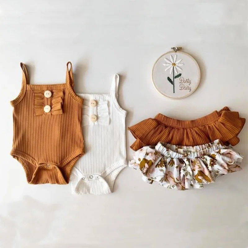 button baby girl clothes 2 piece set baby clothing set dress newborn summer baby clothes set sleeveless bodysuit+print skirt