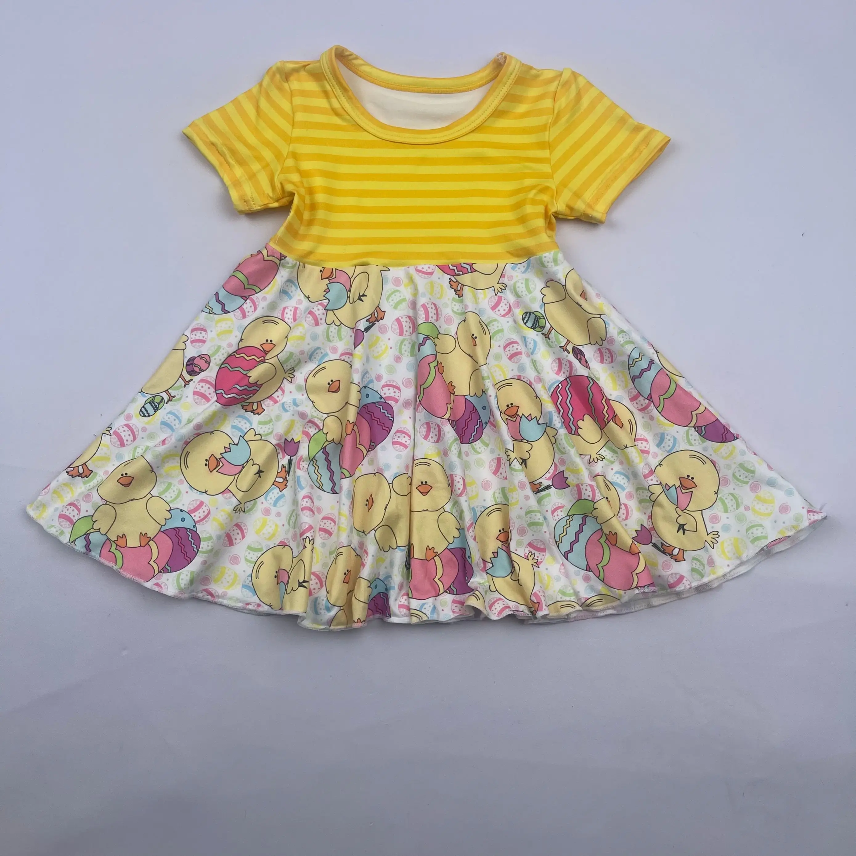 New Arrival Toddler Girls Clothes Children Wear Rabbit Print Casual Baby Girls Short Sleeve Twirl Dress For Easter