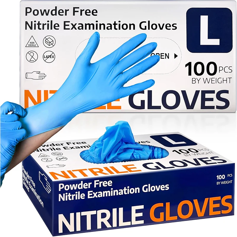 Non-Sterile Medical Grade Disposable Powder-Free Blue Nitrile Examination Gloves Finger Texture
