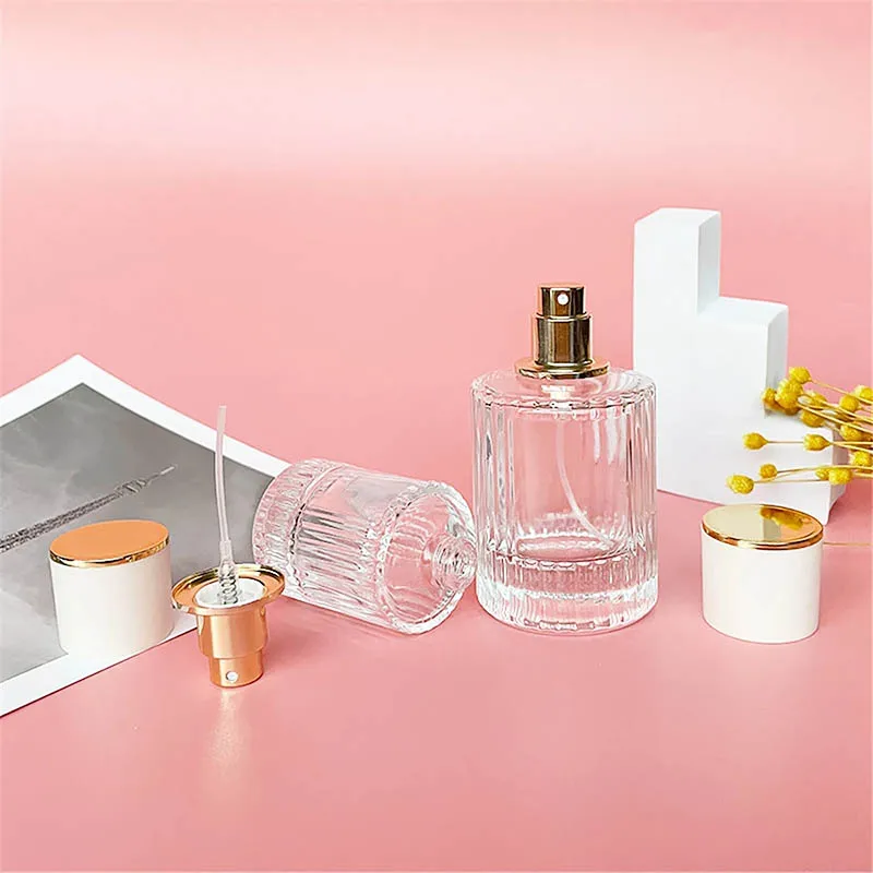 Ruizhuo 30 ml 50ml Transparent Round Flat Spray Bottle Glass Empty Spray Bottle Perfume Liquid Dispenser for Makeup Skin Care