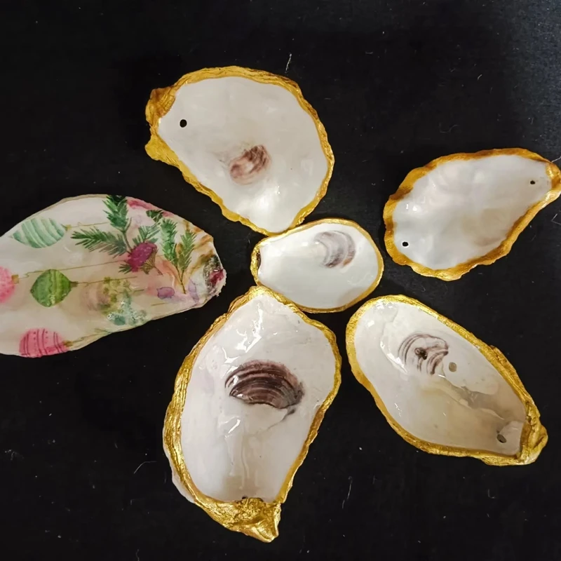 Oyster Shell Ornaments Christmas Coastal Beach Pearlescent with Gold Plated for  Wedding