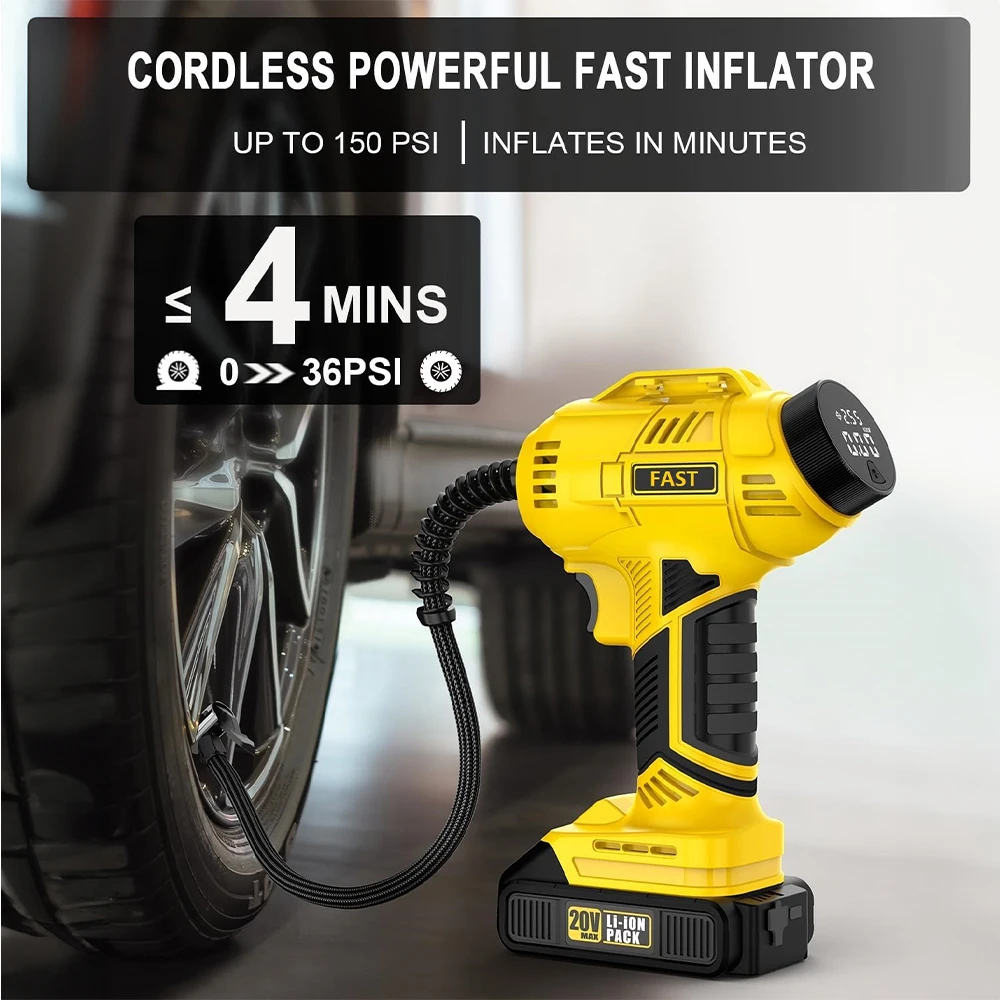 Dual Power Rechargeable Digital Air Pump with with Battery Level Display Bike Tire Inflator Car Air Compressor