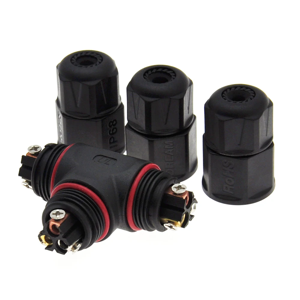 IP68 Cable Joiner T Shape Waterproof Connector Factory 3 Pin Poles Screw Connection UL ROHS 3 Way Landscape Connector