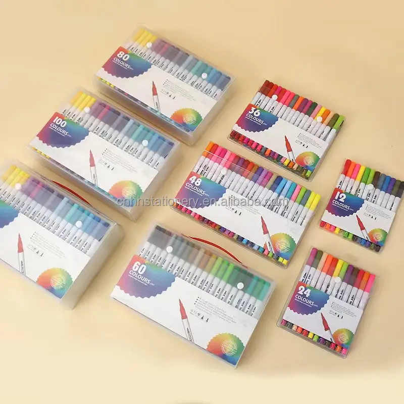 China Good 120 Colors Watercolor Double Best Black Felt Dual Tip Brush Coloring Painting Permanent Drawing Sketch Marker Pen Set
