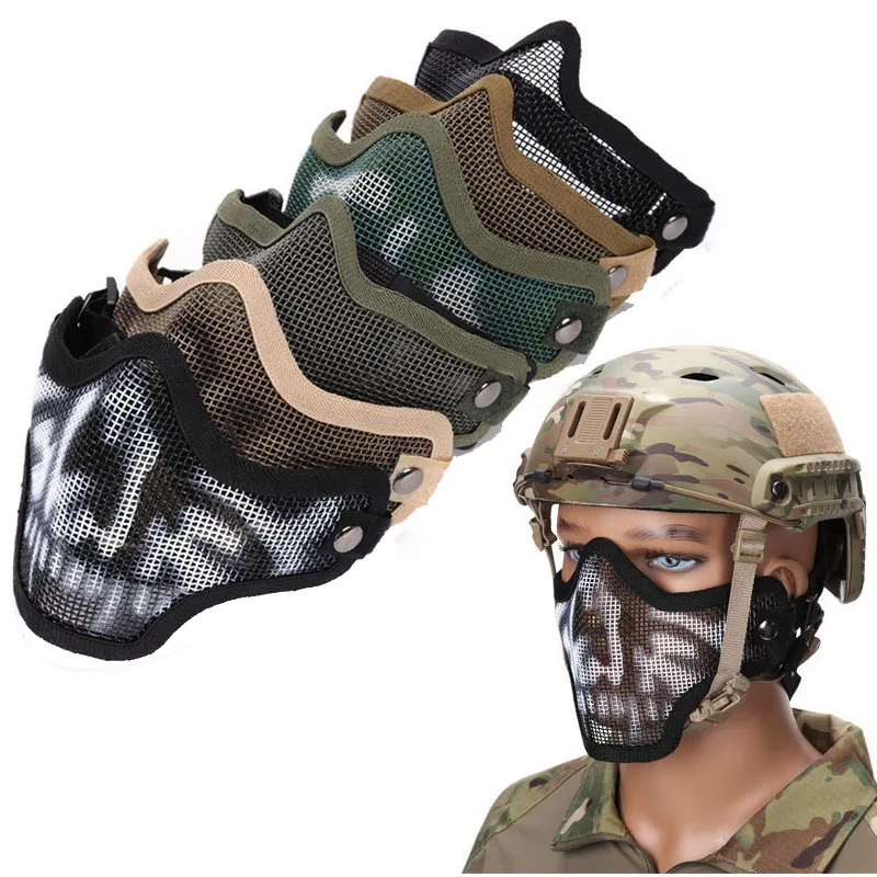 Double Straps V1 Version Steel Metal Mask face protector Paintball Tactical net covering Half face mask Skeleton protector