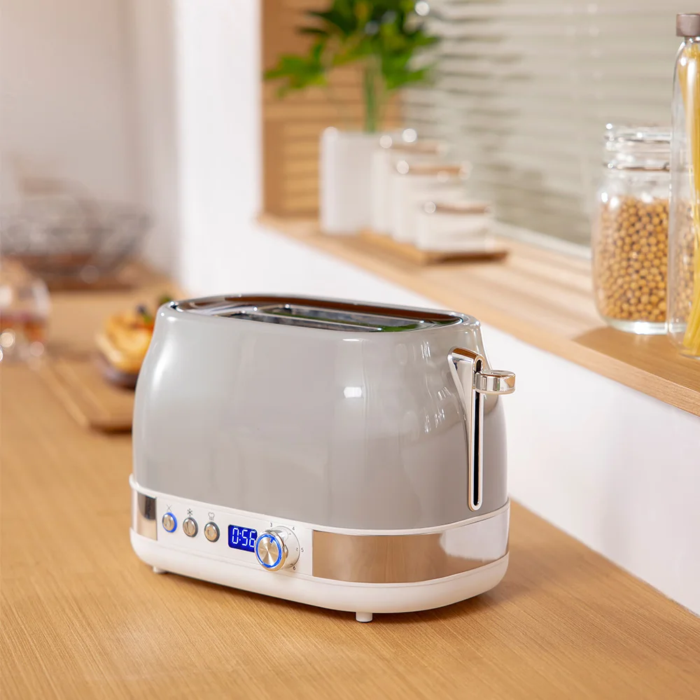 New LED display time watch smart bread toaster machine 2 slice commercial price tostadora de pan pop up toster custom toaster