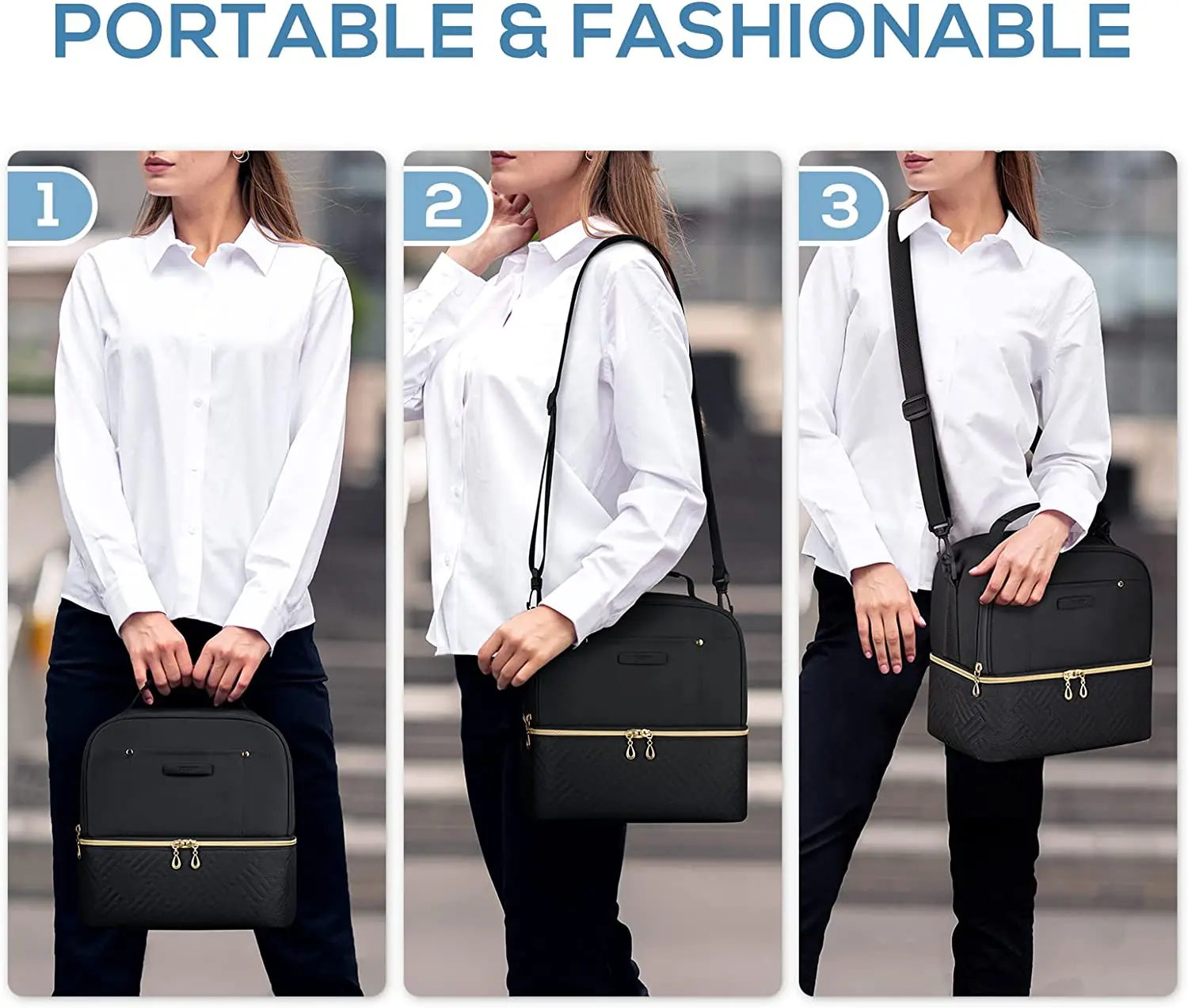 Custom Women Double Deck Lunch Box Insulated Bag Lunch Cooler Reusable Thermal Lunch Tote Bag