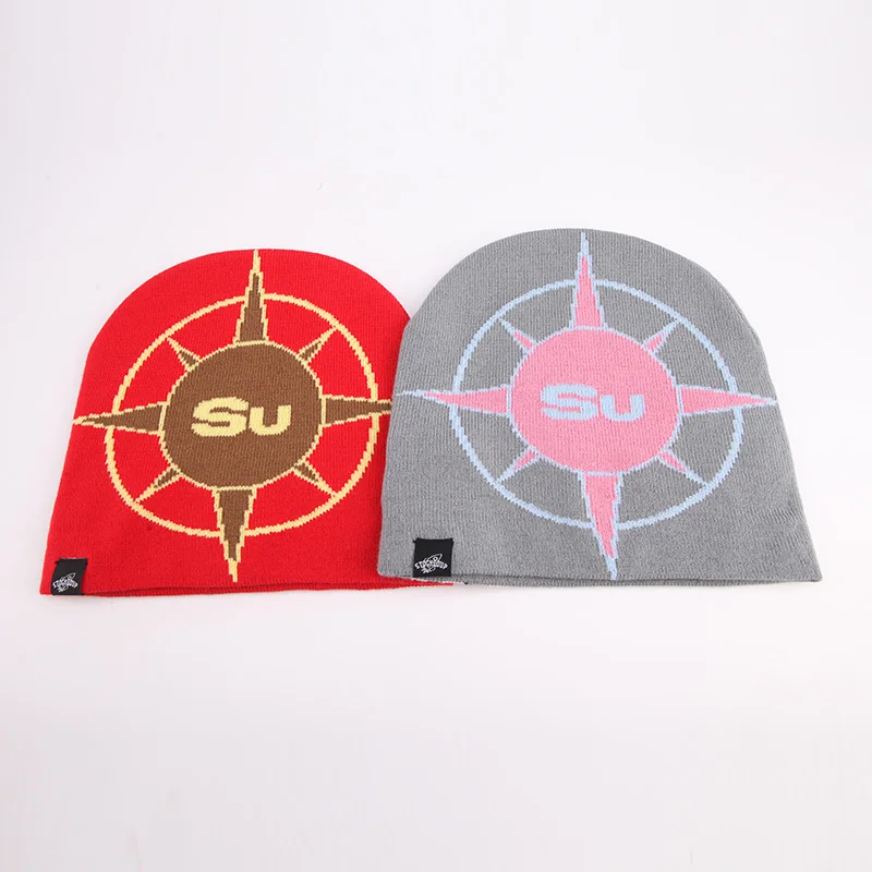 Factory Bulk Custom High Quality Outdoor Colored Jacquard Knit Cuffless Winter Dome Beanie Hat