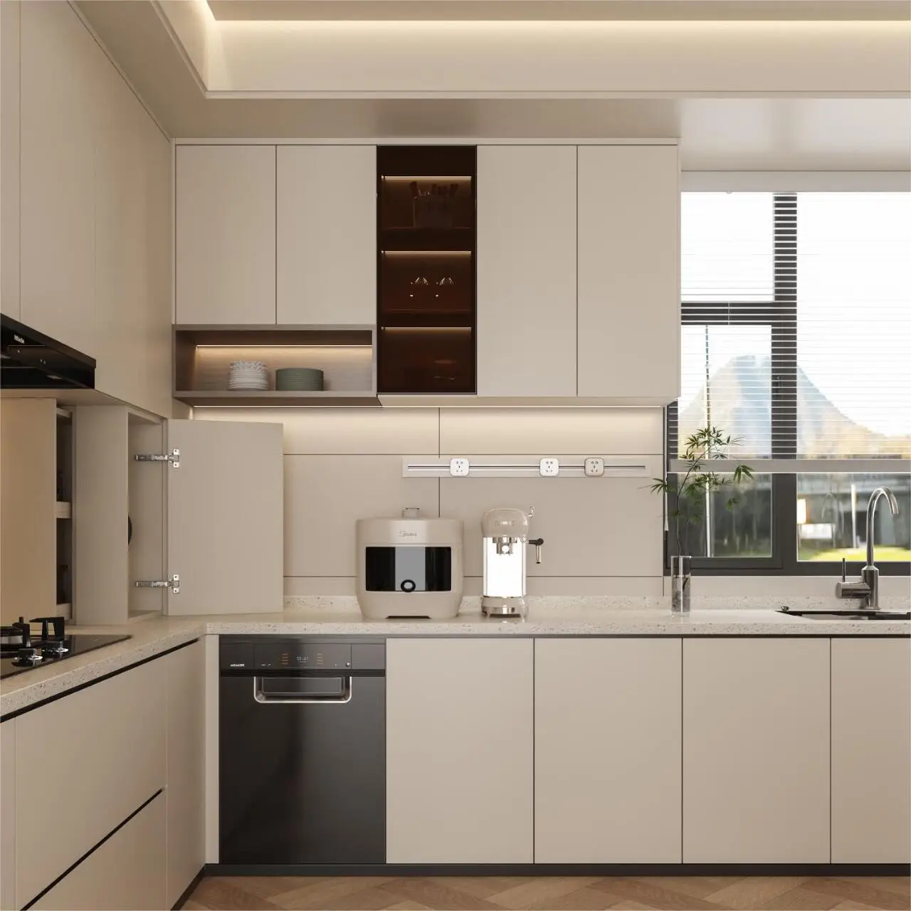 European-Style Luxury Modern Kitchen Wall Cabinet with Drawer Basket Stainless Carcase and PVC Door Finish Kitchen Cupboard