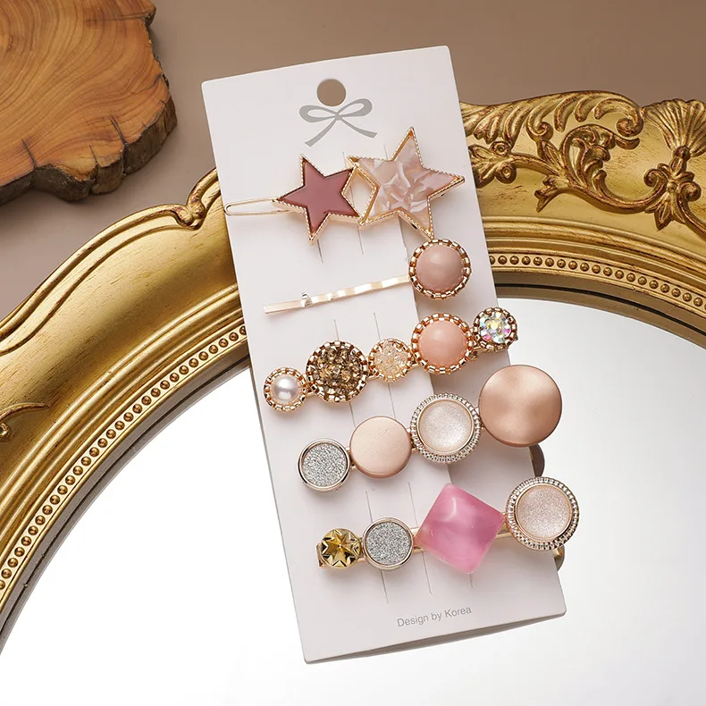 Cute Lovely Sweet Hair Accessory Acrylic Star Hair Clips Acetate Resin Pearl Hair Pins for Girls