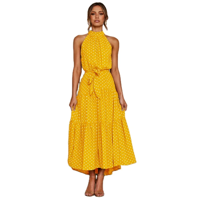 Wholesale Summer Long Dress Polka Dot Casual Dresses Sexy Halter Strapless New 2024 Sundress Vacation Clothes For Women ladies