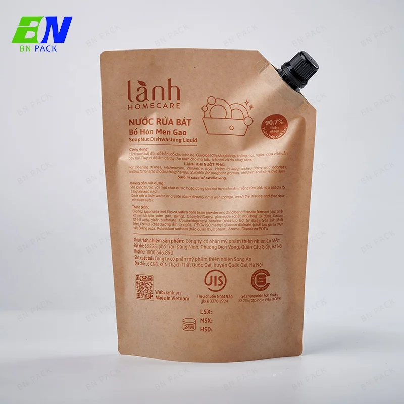 Refill eco-friendly customized  shampoo spout bag substainable plastic Beverage Liquid 16oz 32 oz bag with spout