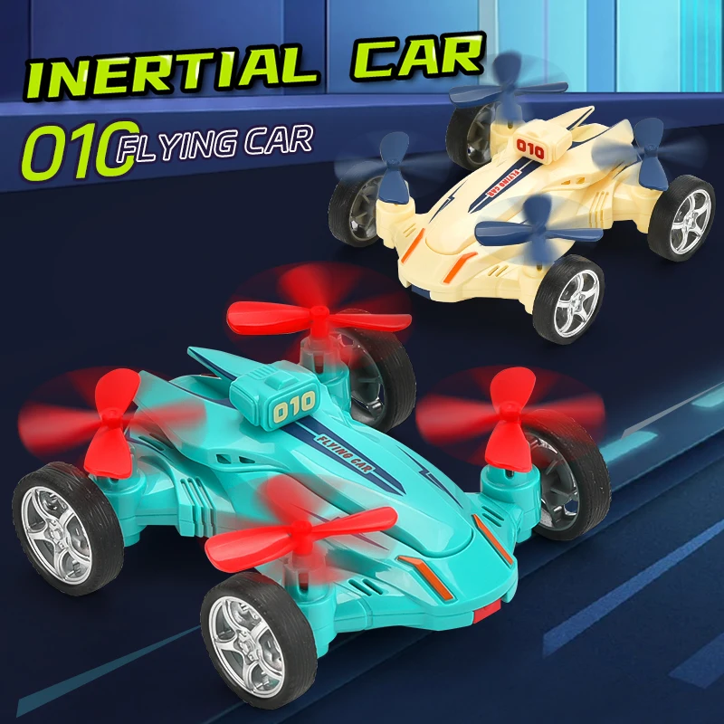 Bemay Toy Inertial Radar Flying Car with 4 Propellers Friction Car Toy for Kids